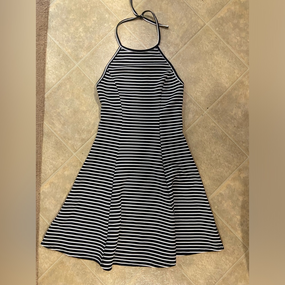 So, black and white striped dress